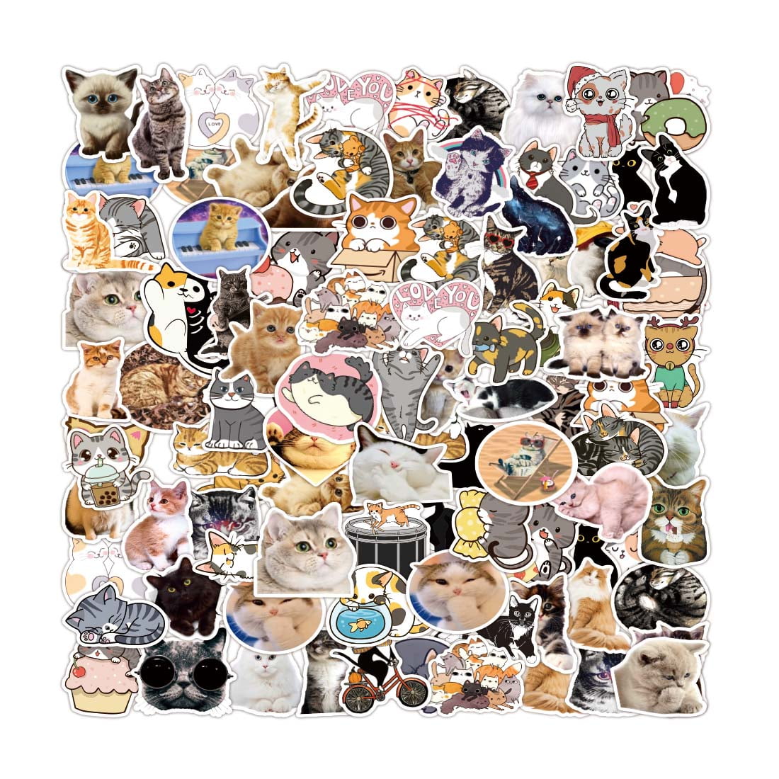 100pcs Cute Cat Stickers for Water Bottle Kitten Kitty Stickers Decals Cat  Gifts for Adults Teens Kids Cat Items Decor 