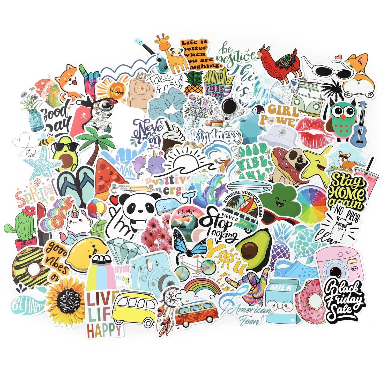 FNGEEN 100pcs Cute Waterproof Vinyl Stickers for Water Bottles, Laptops ...
