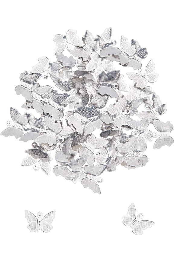 100pcs DIY Butterfly Pattern Charms Stainless Steel Pendant Metal Charm 1mm Small Hole Butterfly Pendants for Jewelry Making DIY Crafting