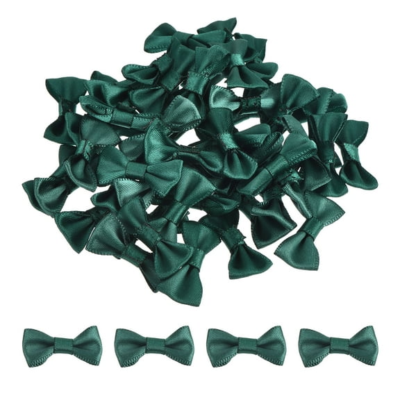 100pcs Dark Green Bow Ties 1.2" x 0.6" Mini Bowknot for Crafting Little Satin Bows Bulk for DIY Sewing