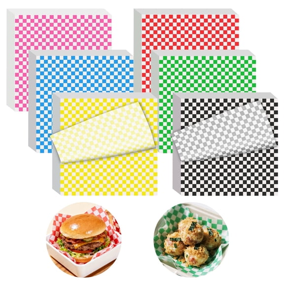 100pcs Deli Paper Sheets 12x12", Premium Food Basket Liners, Grease Resistant Wax Paper Sheets for Food, Classic Checkered Sandwich Wrapping Paper for Party, Festival and Outdoors