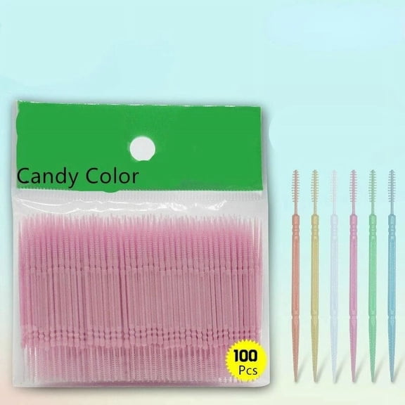 100pcs Dental Flosser Interdental Teeth Stick Double Head Toothpick Brush for Dental Oral Care Toothpick Floss Pick Random Color