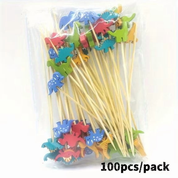100pcs Dinosaur Bamboo Skewers  Colorful 4.72in Party Skewers for BBQ, Fruit, Sushi, Appetizers & Kids Events