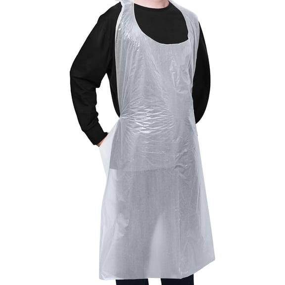 100pcs Disposable Apron, 46"x29" Plastic Poly Apron for Kitchen, Party, Painting - White