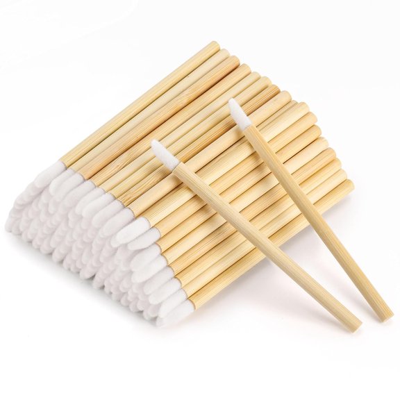 "100pcs Disposable Bamboo Handle Lip Brushes Lipstick Lip Gloss Wands Applicator Makeup Tool"