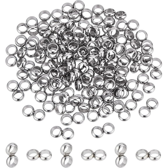 100pcs Double Ring Spacer Beads Stainless Steel Spacer Bars 2-Hole Spacer Bead Double Ring Slider Beads