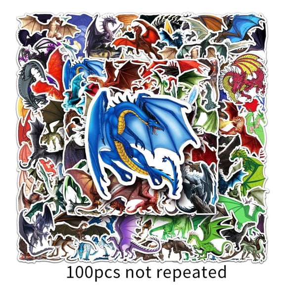 100pcs Dragon Stickers - Waterproof, Shockproof, Personalized Cartoon Pterosaur & Western Dragon Vinyl Decals for Laptops, Water Bottles, Mobile Phone & Handheld Device Casings (For Kids, Teens), Ado