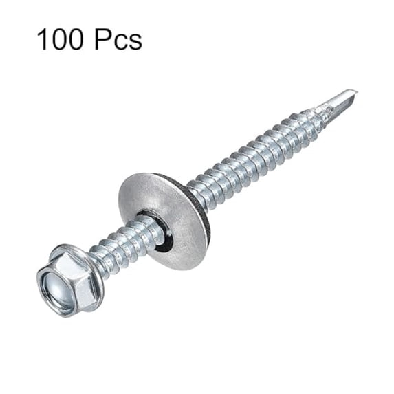 100pcs Durable Furniture Zinc Plated Steel Self-Drilling Screw Machinery Roofing Screws Hex Head Self Tapping Screws External Hexagon Screw M5.5X63MM