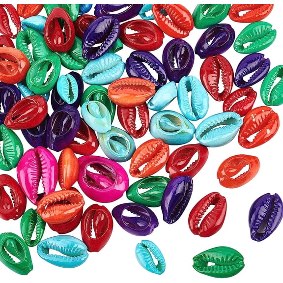 100pcs Dyed Cowrie Shell Beads Smooth Cut Oval Seashells for Wakiki Hawaii Anklet Bracelet Craft Making Home Decoration Beach Party (Mixed Color)
