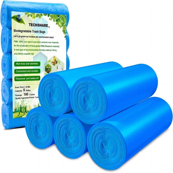 100pcs Eco-Friendly Biodegradable Trash Bags - 20L/5Gal Compostable Garbage Bags for Home Kitchen Cleaning