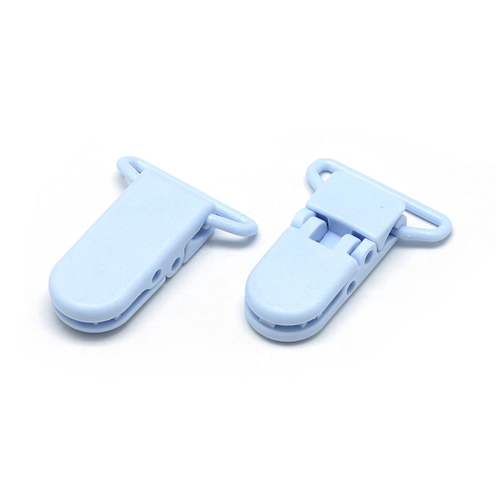 100pcs Eco-Friendly Plastic Baby Pacifier Holder Clip Light Sky Blue 43x31x9mm Hole: 4x26mm
