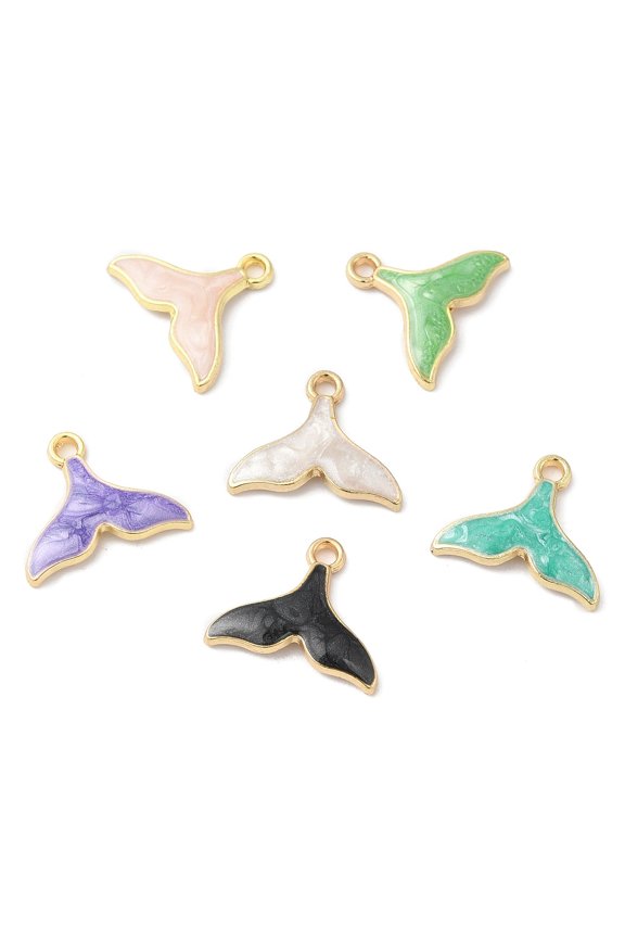 100pcs Eco-friendly Alloy Enamel Pendants Tail Charm Mixed Color 14x17x2.5mm Hole: 1.6mm
