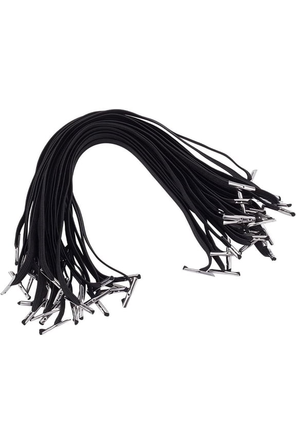 100pcs Elastic Barbed Cord 10inch Black Flat Elastic Cord Stretch Loop Band Elastic Straps Band with Metal Barbs Ends for Party Hat Travel Signs Book Binding Black