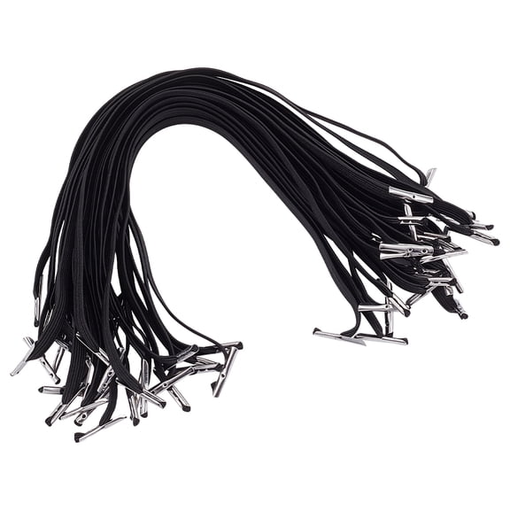 100pcs Elastic Barbed Cord 10inch Black Flat Elastic Cord Stretch Loop Band Elastic Straps Band with Metal Barbs Ends for DIY