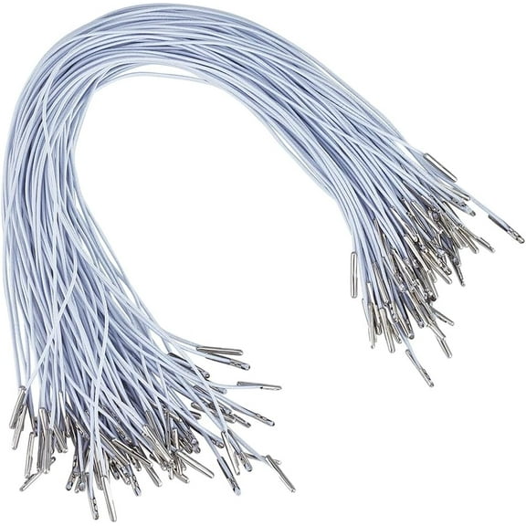 100pcs Elastic Barbed Cord 13inch White Elastic Cord Stretch Loop Round Elastic Straps Band with Metal Barbs Ends for Party Hat Travel Signs Book Binding 100pcs