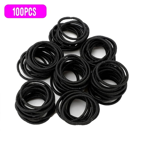 100pcs Elastic Rubber Hairbands, 1inch Simply Soft Hair Ties, Girls Elastic Ponytail Holders Headband, Scrunchies Hair Accessories No Crease Damage for Thick Hair, Black
