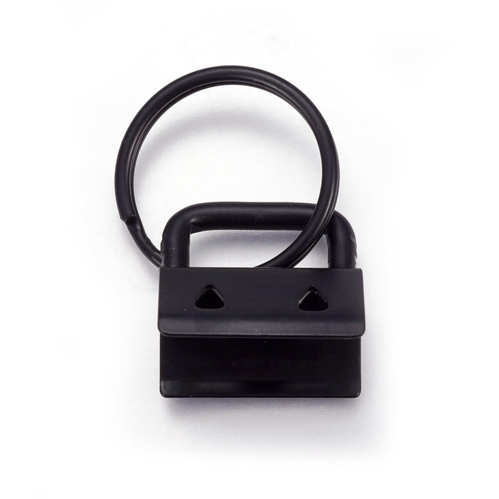 100pcs Electrophoresis Iron Split Key Rings Keychain Clasp Findings with Ribbon Ends Black End: 20~21x20~21x13~14mm Ring: 24x2.5mm