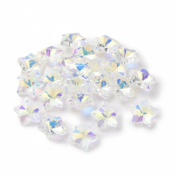 100pcs Electroplate Glass Charms Faceted Star Clear AB 13x13.5x7mm Hole: 1.2mm