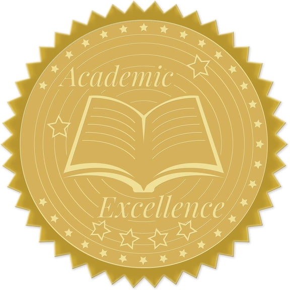 100pcs Embossed Foil Stickers Academic Excellence Gold Foil Certificate Seals 1.9" Self Adhesive Embossed Seals Decoration Labels for Certificates Awards Graduation Invitations Diplomas Gold