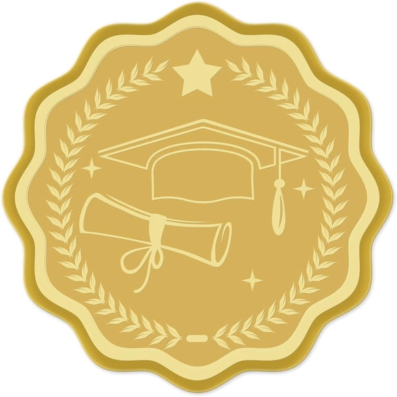 100pcs Embossed Foil Stickers Bachelor Cap Pattern Gold Foil Certificate Seals 1.9" Self Adhesive Embossed Seals Decoration Labels for Certificates Awards Graduation Invitations Diplomas Gold