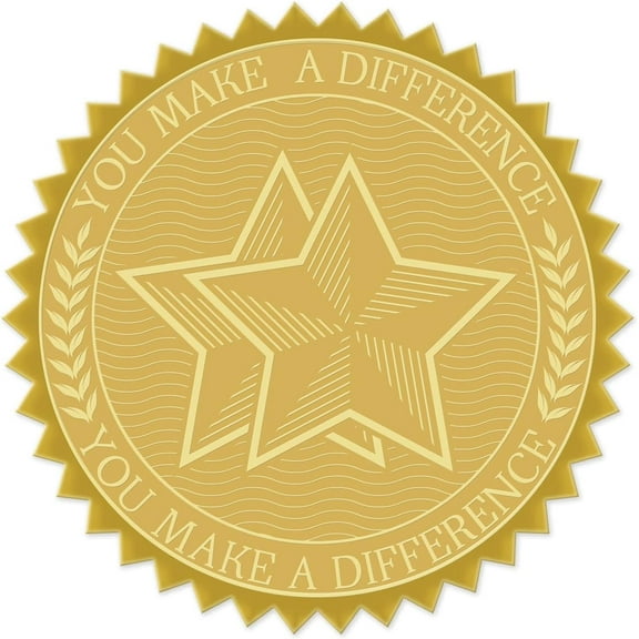 100pcs Embossed Foil Stickers You Make A Difference Gold Foil Certificate Seals 1.9" Self Adhesive Embossed Seals Decoration Labels for Certificates Awards Graduation Invitations Diplomas
