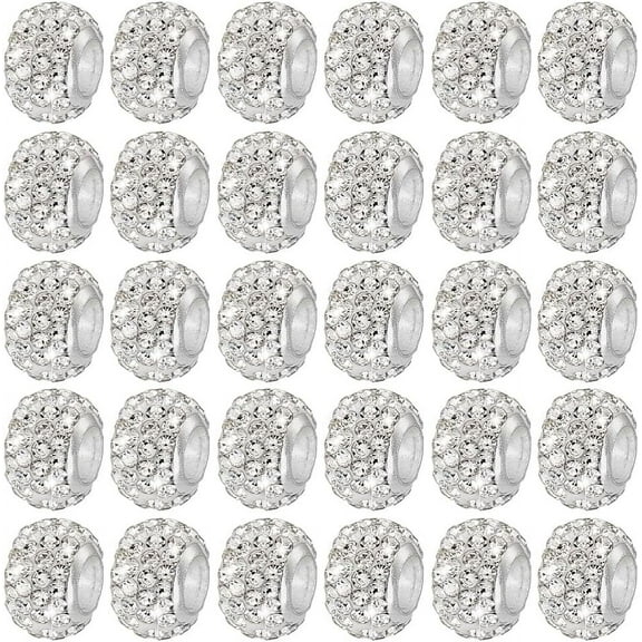 100pcs European Beads Clay Beads with Rhinestones Large Hole Spacer Beads Lucky Beads for Bracelet Jewelry Making Big Hole Polymer Craft Beads for Beaded Pens 11x8mm Hole: 5mm