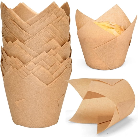 100pcs Extra Large Size Natural Tulip Cupcake Liners for Baking Cups, Food Grade Parchment Paper Large Muffin Liners Holders, Greaseproof Cup cake Wrappers for Party, Christmas by