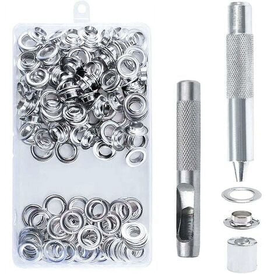 100pcs Eyelet Sets 14mm Eyelet Grommet Kit Metal Tools Grommet Kit Eyelet with Eyelet Tools for Canvas Curtain Repair Silver