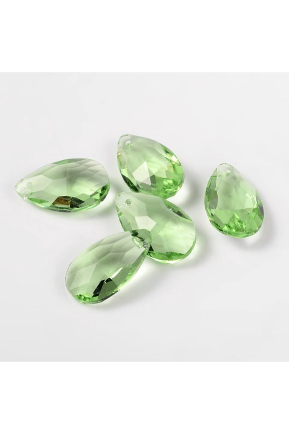 100pcs Faceted Teardrop Glass Pendants Pale Green 22x13x7mm Hole: 1mm for DIY