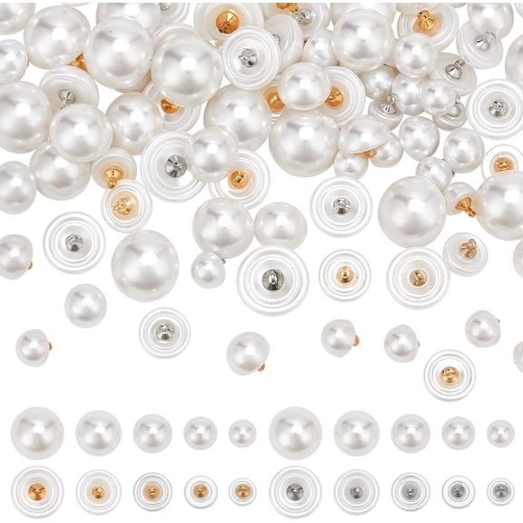 100pcs Faux Pearl Buttons White Half Pearl Buttons Mushroom Half Round Buttons with Sewing Shank DIY Sewing Craft Buttons for Clothing Dress Sweater Shirts Skirts Decoration 8/10/12/14/16mm