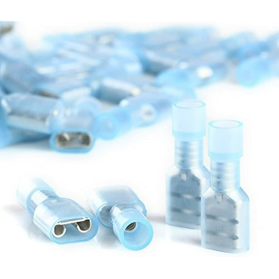 100pcs Female Insulated Wire Terminal Blue 16-14 Ga AWG Quick Disconnect Connectors