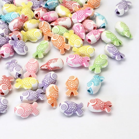 100pcs Fish Craft style Acrylic Beads Mixed color 15x9x7.5mm Hole: 2.5mm