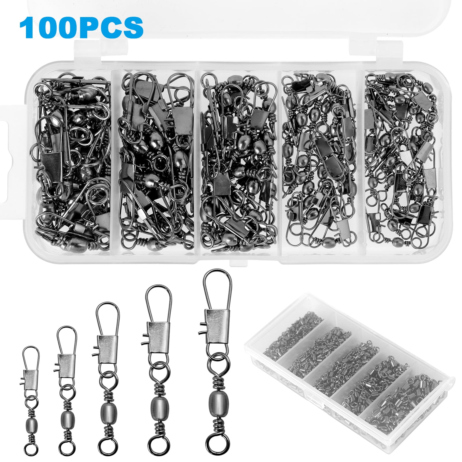 100pcs Fishing Swivels, Fishing Rolling Ball Bearing Barrel Swivel with  Safety Snaps High Strength Fishing Connector Swivels Stainless Steel  Saltwater