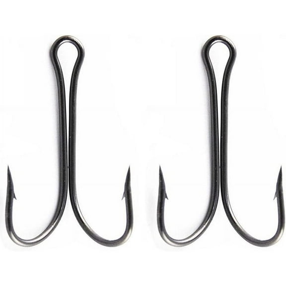 100pcs Fishing Typical Double Hook High Carbon Steel Small Fly Tying Fishing Hooks Open Shank Double Frog Hook (8#)