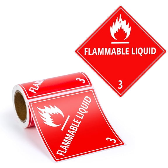 100pcs Flammable Liquid Hazmat Stickers, 4" x 4" Perforated Labels for Shipping Receiving Flammable 3 Hazardous Material Stickers