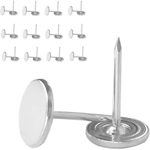 100pcs Flat Head Thumb Tacks for Wall, 7/16 Inch Heavy Duty Upholstery Wall Tacks Nails, Decorative Long Push Pins for Office Home Furniture Decor Wooden Photo, Sliver