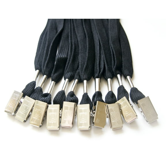 100pcs Flat ID Neck Lanyards for Badges with Bulldog Clip, Black by OnDepot