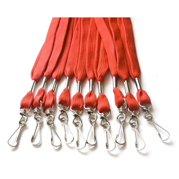 100pcs Flat ID Neck Lanyards for Badges with Swivel J-Hook, Red by OnDepot