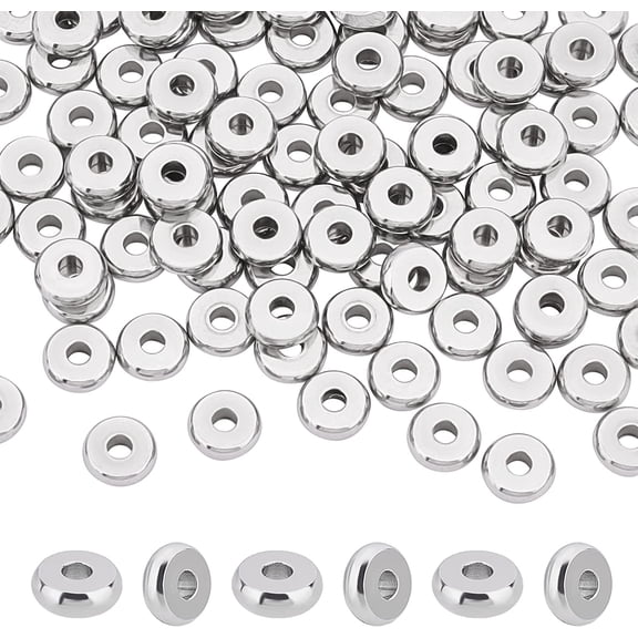 100pcs Flat Round Metal Beads Stainless Steel Spacer Beads Disc Rondelle Slices Beads for Jewelry Making 2mm Hole Stainless Steel Color