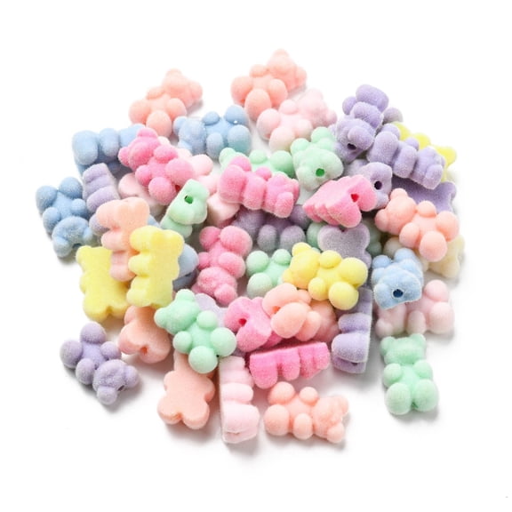 100pcs Flocky Acrylic Beads Bear Mixed color 18x11.5x8mm Hole: 2mm