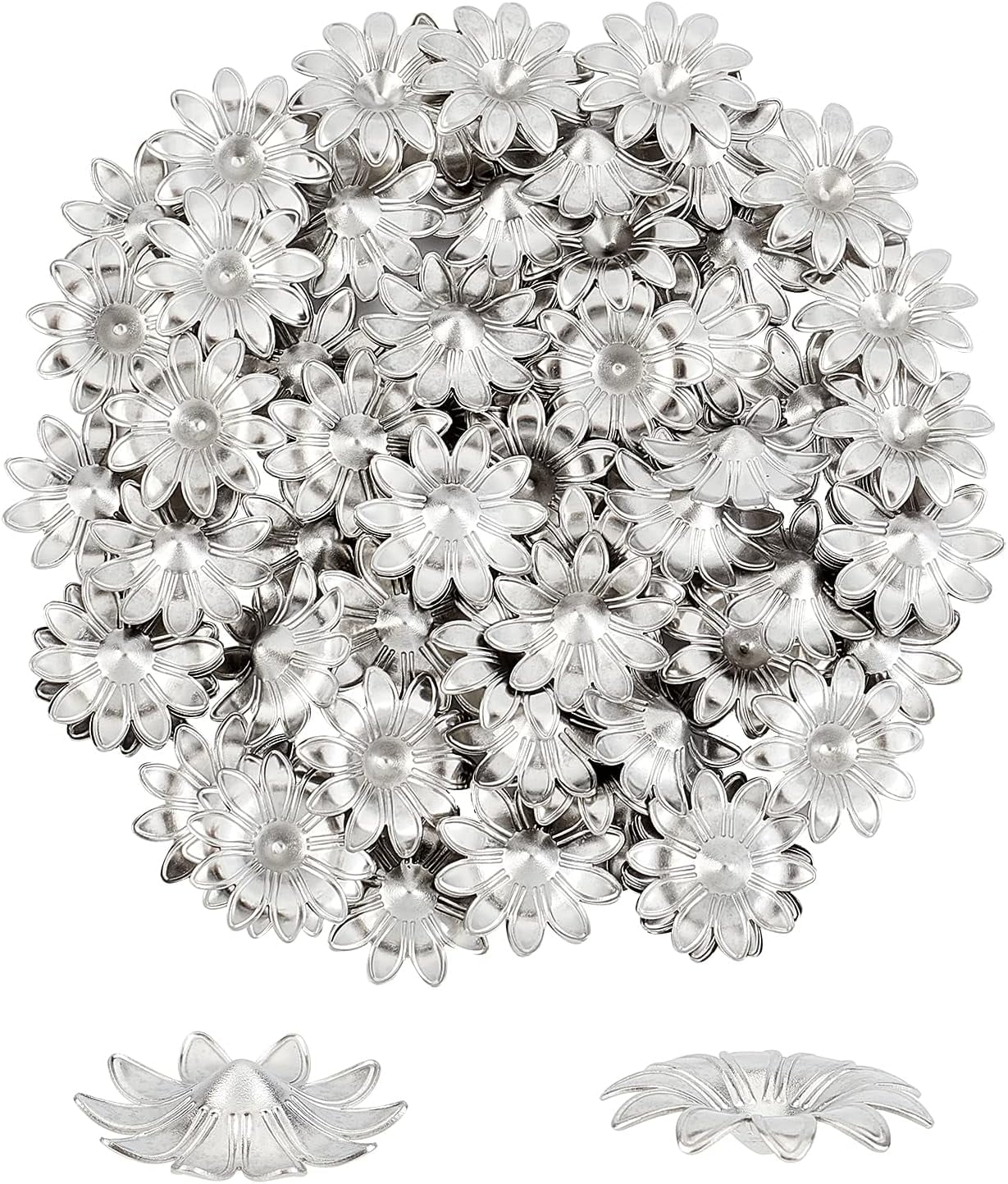 100pcs Flower Bead Caps No Hole Surgical Steel Spacer Bead Caps Multi-Petal Bead Cap Spacers for Beading Jewelry Making Stainless Steel Color 18mm