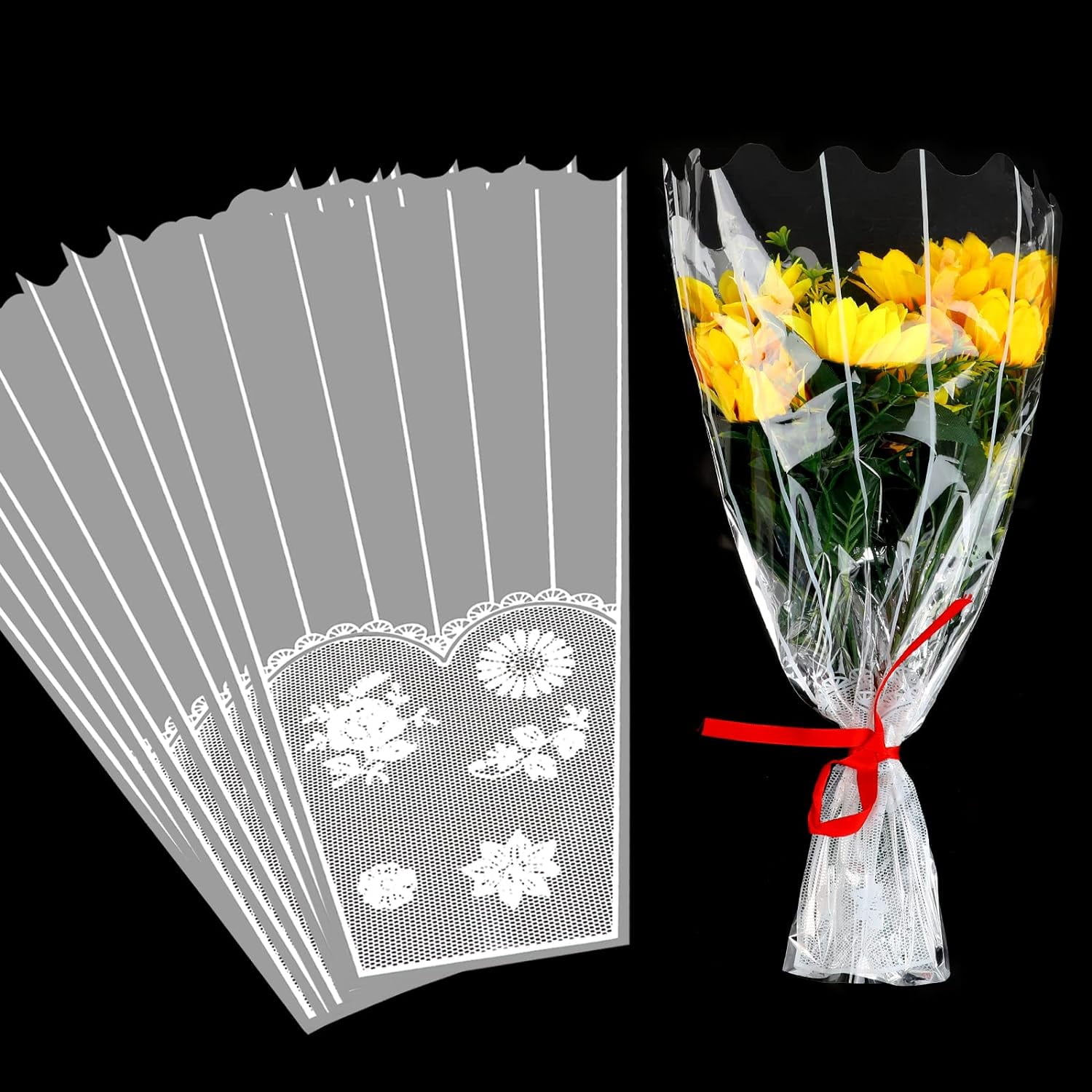 100pcs Flower Bouquet Bag Plastic Wrapping Bags Clear Floral Bouquet Sleeve Cellophane Sleeves Flower Bouquet Packaging Bags for Flower Craft Birhtday Wedding Valentine's Day Mother's Day