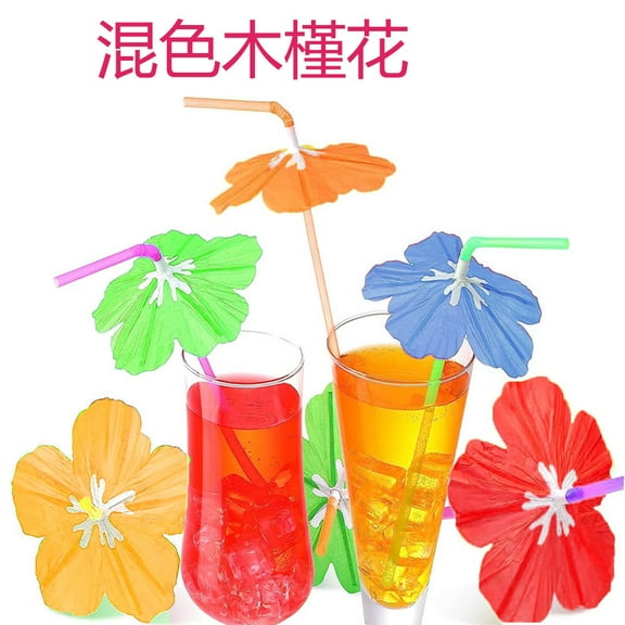 Raindrops 100pcs Flower Drinking Straws Flexible Straws Colored Single Use Straws