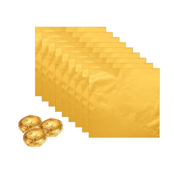 100pcs Foil Candy Wrappers, 4 x 4 Inch Chocolate Bar Wrappers, Aluminum Foil Paper, Gold
