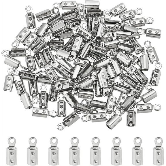 100pcs Folding Crimp Ends Crimps Ends Fold Over Cord Ends 2.5mm Inner Dia Terminators Clamp End Tips Jewelry Finding Kit