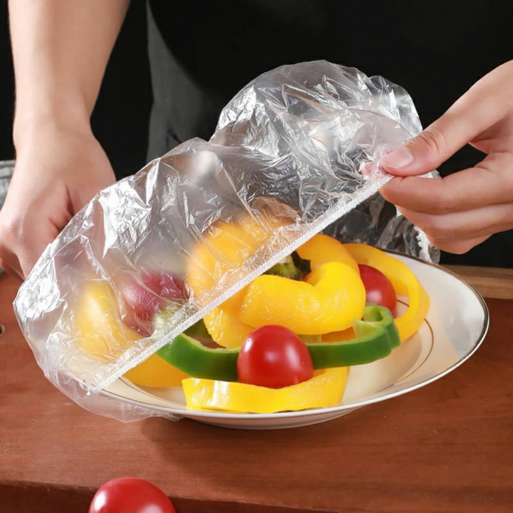 100pcs Food Dust Cover Bowl Dish Dust Cover Disposable Food Storage Saran Wrap Elastic Mouth Food Wrap Cover for Kitchen Refrigerator