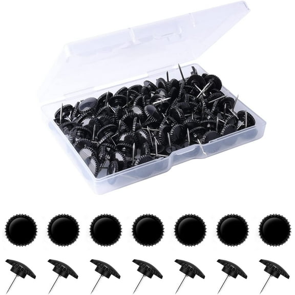 100pcs Gear Shaped Push Pins, Black Plastic Pushpins with Stainless Steel Point Thumb Tacks for Wall Cork Board Bulletin Board (12mm / 0.47inch in Diameter)