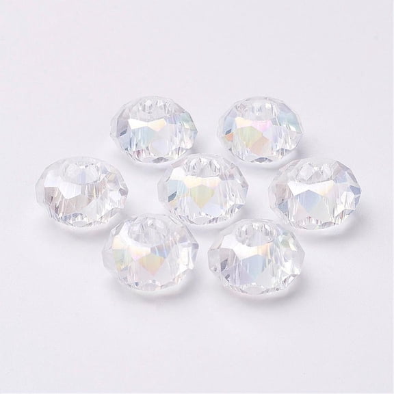 100pcs Glass European Beads Large Hole Beads No Metal Core Faceted Rondelle Clear 14x8mm Hole: 5mm