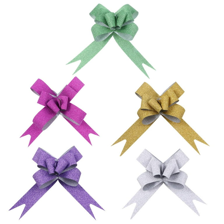 100pcs Glitter Pull Bows Gift Knot Ribbons String Bows for Gift Wrapping  Flower Basket Wedding Car Decoration (Golden/Silver/Green/Purple/Red) 