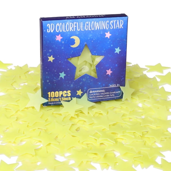 100pcs Glow in The Dark Luminous Stars Fluorescent Noctilucent Plastic Stars Wall Stickers Glowing Stars Decals for Home Art Decor Nursery Ceiling Kids Babys Bedroom Room Multicolor